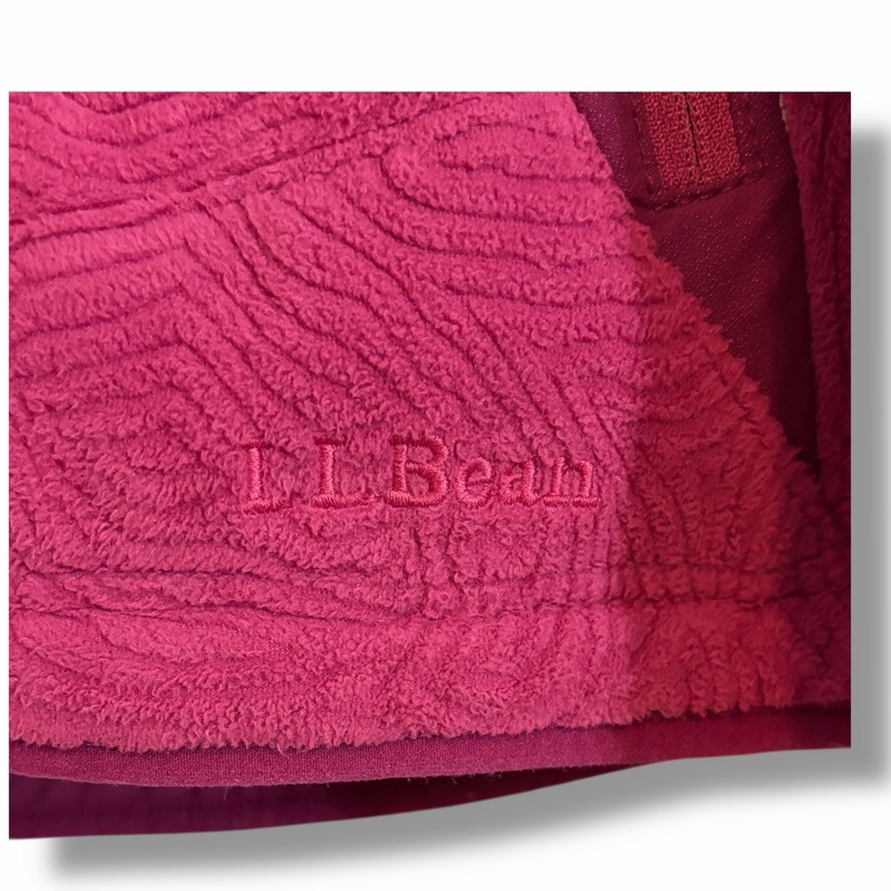 L.L. Bean Textured Fleece Jacket Pink Berry Floral Trim M - Picture 5 of 12